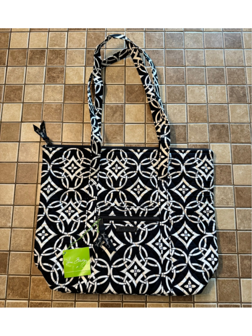 Women's Vera Bradley Quilted Tote Bag One Size Black White Geometric Print